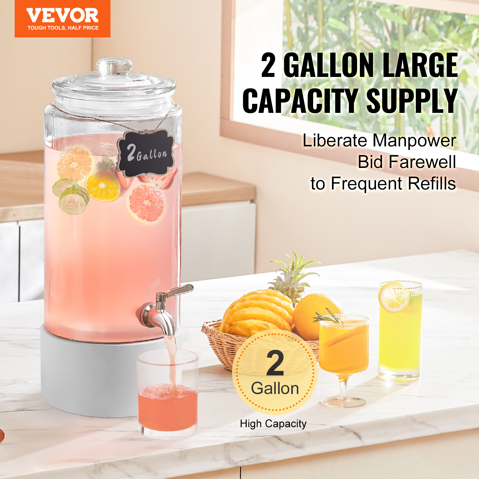 VEVOR Getränkespender 5,5-19L Wasserspender Partys Glas/Kunststoff Saftdispenser - Bild 26 von 144