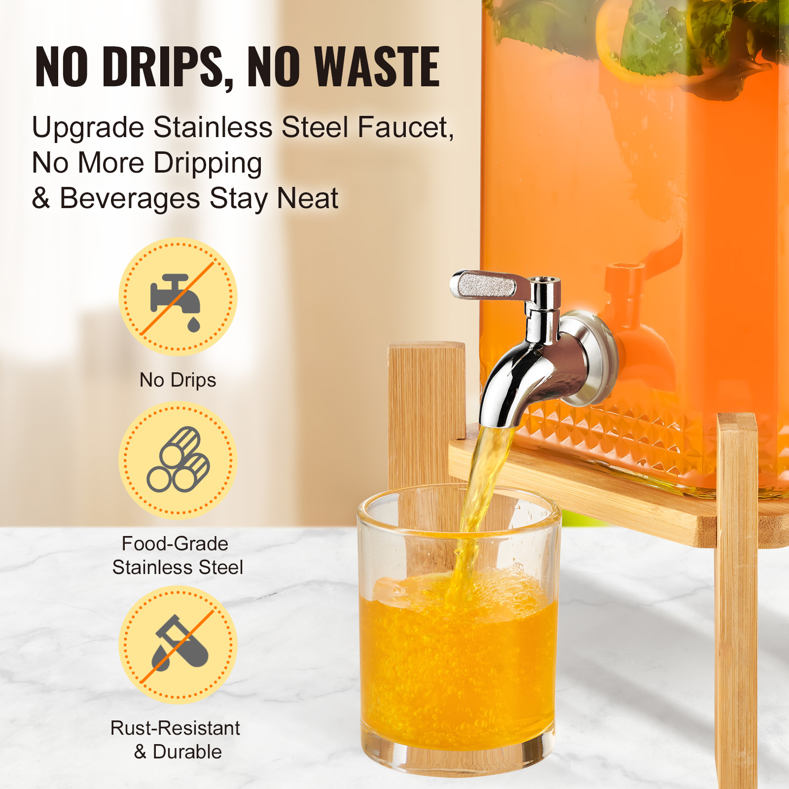 VEVOR Getränkespender 5,5-19L Wasserspender Partys Glas/Kunststoff Saftdispenser - Bild 15 von 144