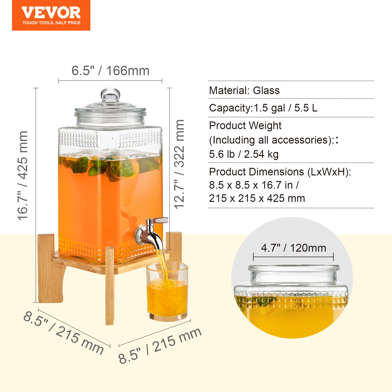 VEVOR Getränkespender 5,5-19L Wasserspender Partys Glas/Kunststoff Saftdispenser - Bild 19 von 144