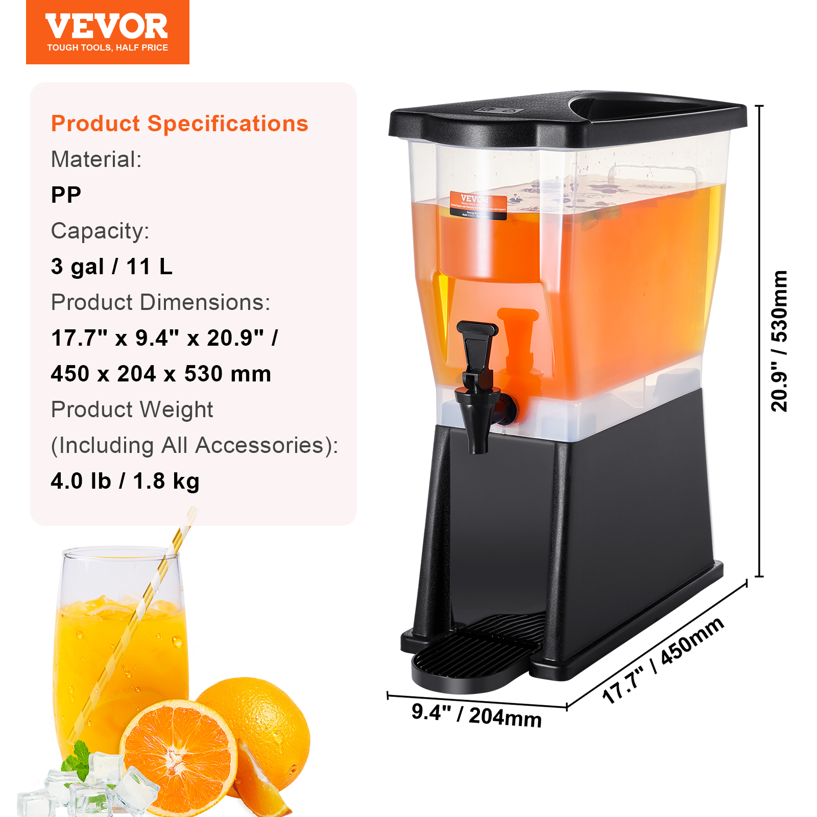 VEVOR Getränkespender 5,5-19L Wasserspender Partys Glas/Kunststoff Saftdispenser - Bild 127 von 144