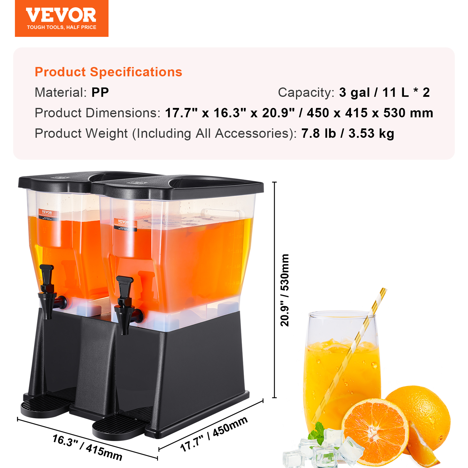 VEVOR Getränkespender 5,5-19L Wasserspender Partys Glas/Kunststoff Saftdispenser - Bild 139 von 144