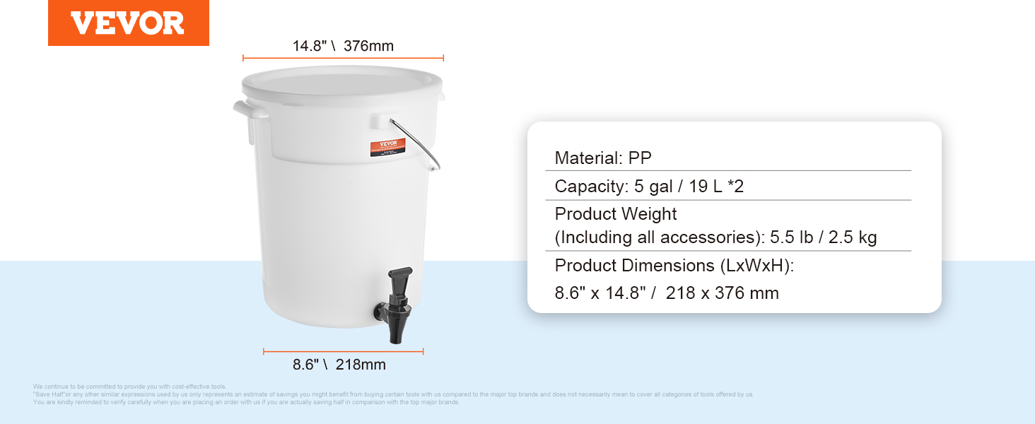 VEVOR dávkovač nápojů, 5 galonové dávkovače nápojů pro večírky, plastový dávkovač šťávy s čepem a víkem, dávkovač ledového čaje a limonádové šťávy na vodu, pro restaurace, hotely, večírky, 2 balení