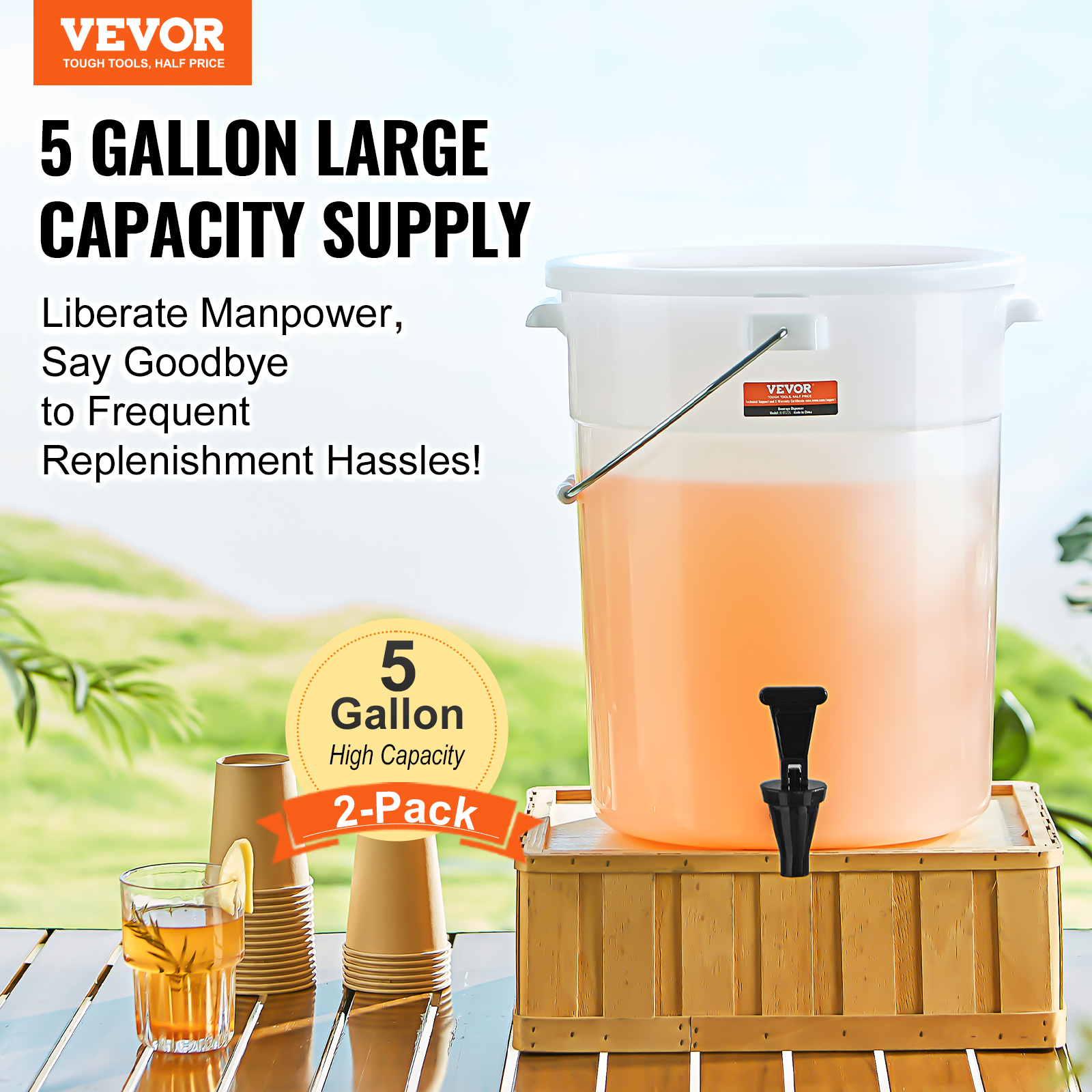 VEVOR Getränkespender 5,5-19L Wasserspender Partys Glas/Kunststoff Saftdispenser - Bild 110 von 144