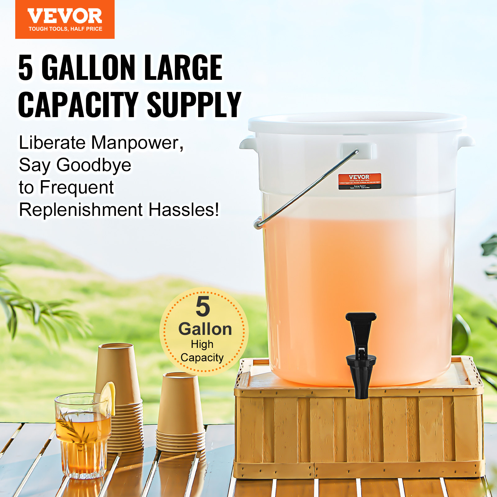 VEVOR Getränkespender 5,5-19L Wasserspender Partys Glas/Kunststoff Saftdispenser - Bild 98 von 144