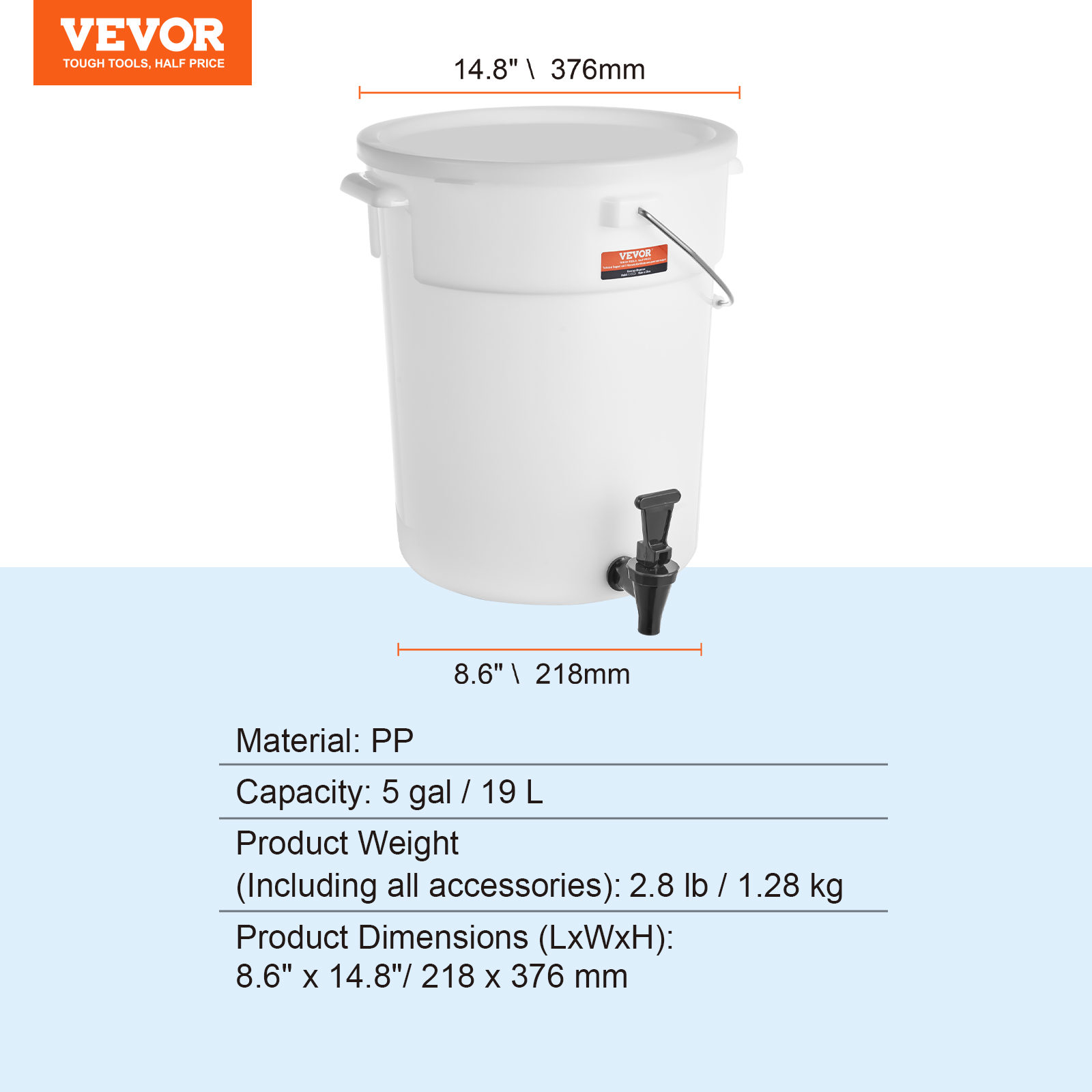 VEVOR Getränkespender 5,5-19L Wasserspender Partys Glas/Kunststoff Saftdispenser - Bild 103 von 144