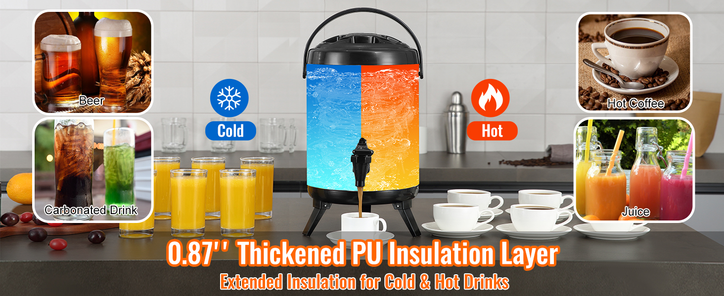 Square Hot Cold Beverage Dispenser Thermal Hot Cold Milk Tea Coffee Holder  12L