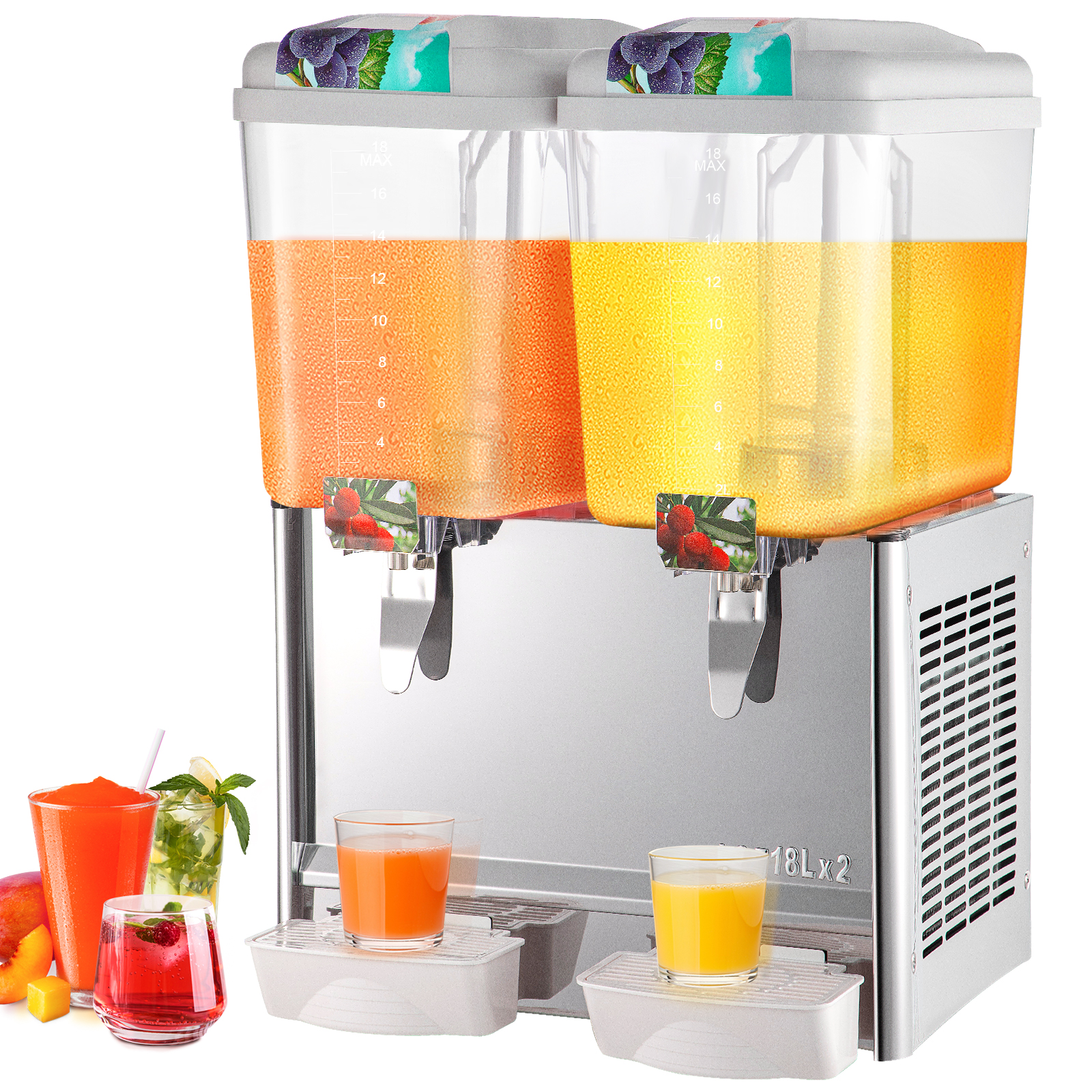VEVOR Commercial Juice Dispenser 14.25 Gallon 3 Tanks Cold Beverage Ice  Drink