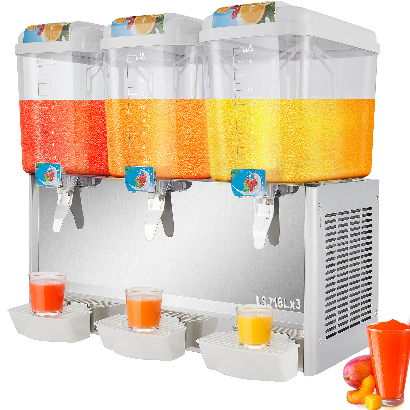 Distributeur Boissons Commercial 4 Réservoirs 12L - Fontaine Jus, Thé Glacé, Refroidissement 7-12°C, Inox