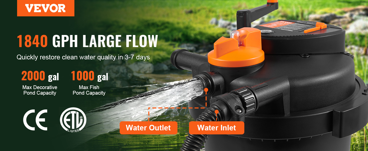 VEVOR Bio Pressure Pond Filter, Up to 2000 Gallons, with 13W UVC Light