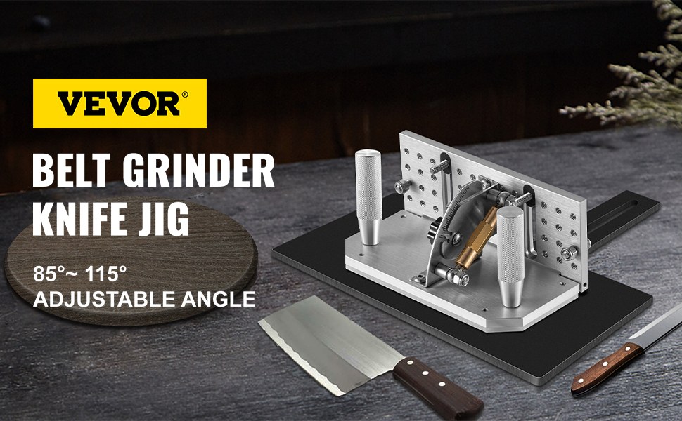 VEVOR Belt Grinder Knife Jig, 7-3/4'' Long Sharpening Locator, 85°~  115°Adjustable Angle, Belt Knife Sharpener Jig w/Tool Holder, Dual Handles,  Knife Making for Belt Sander Machine - Regular