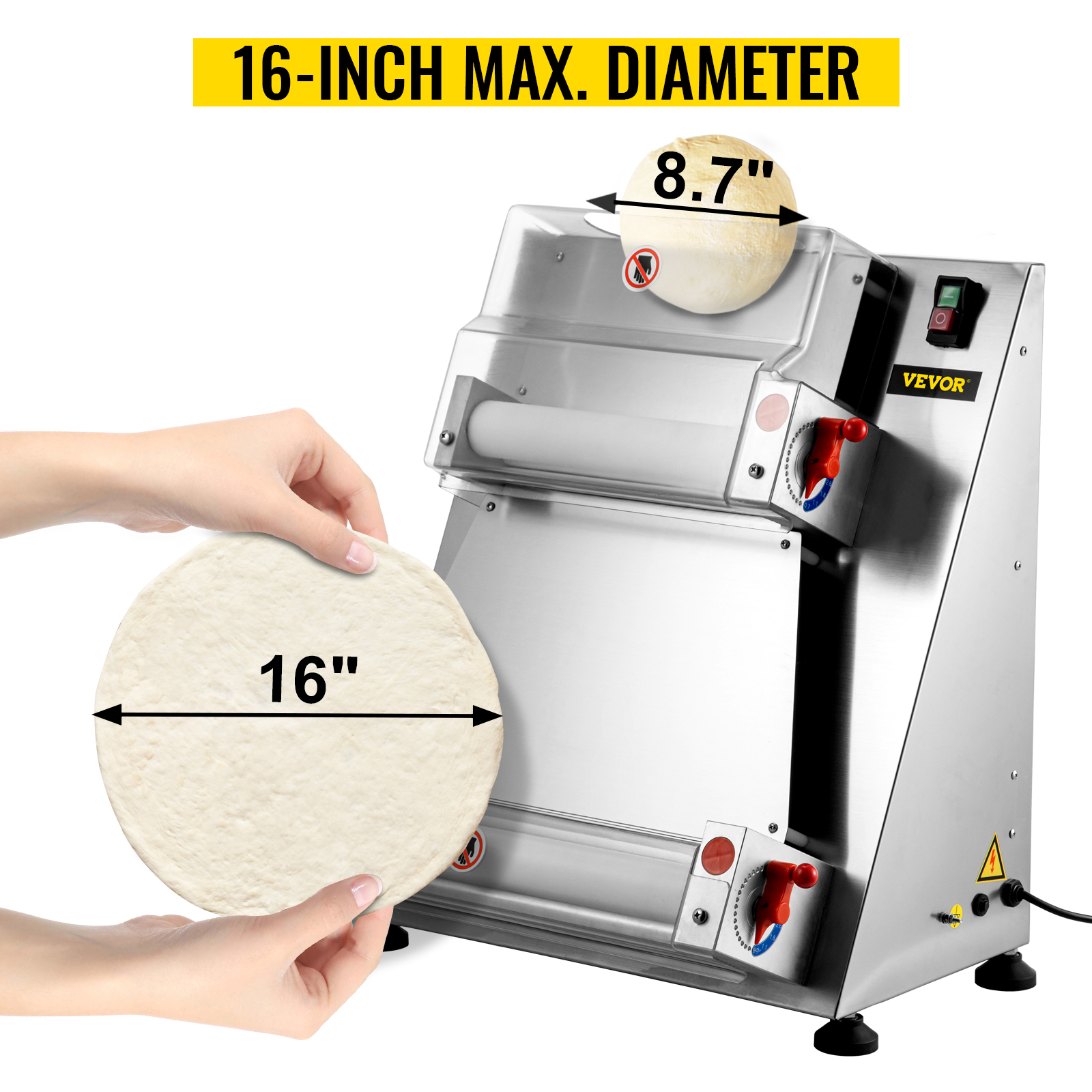  VEVOR Pizza Dough Roller Sheeter, Max 16 Automatic Commercial  370W Electric, Stainless Steel, Suitable for Noodle Pizza Bread and Pasta  Maker Equipment : Industrial & Scientific