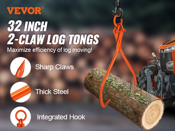 VEVOR Log Skidding Tongs, 32 inch 2 Claw Log Lifting Tongs, Heavy