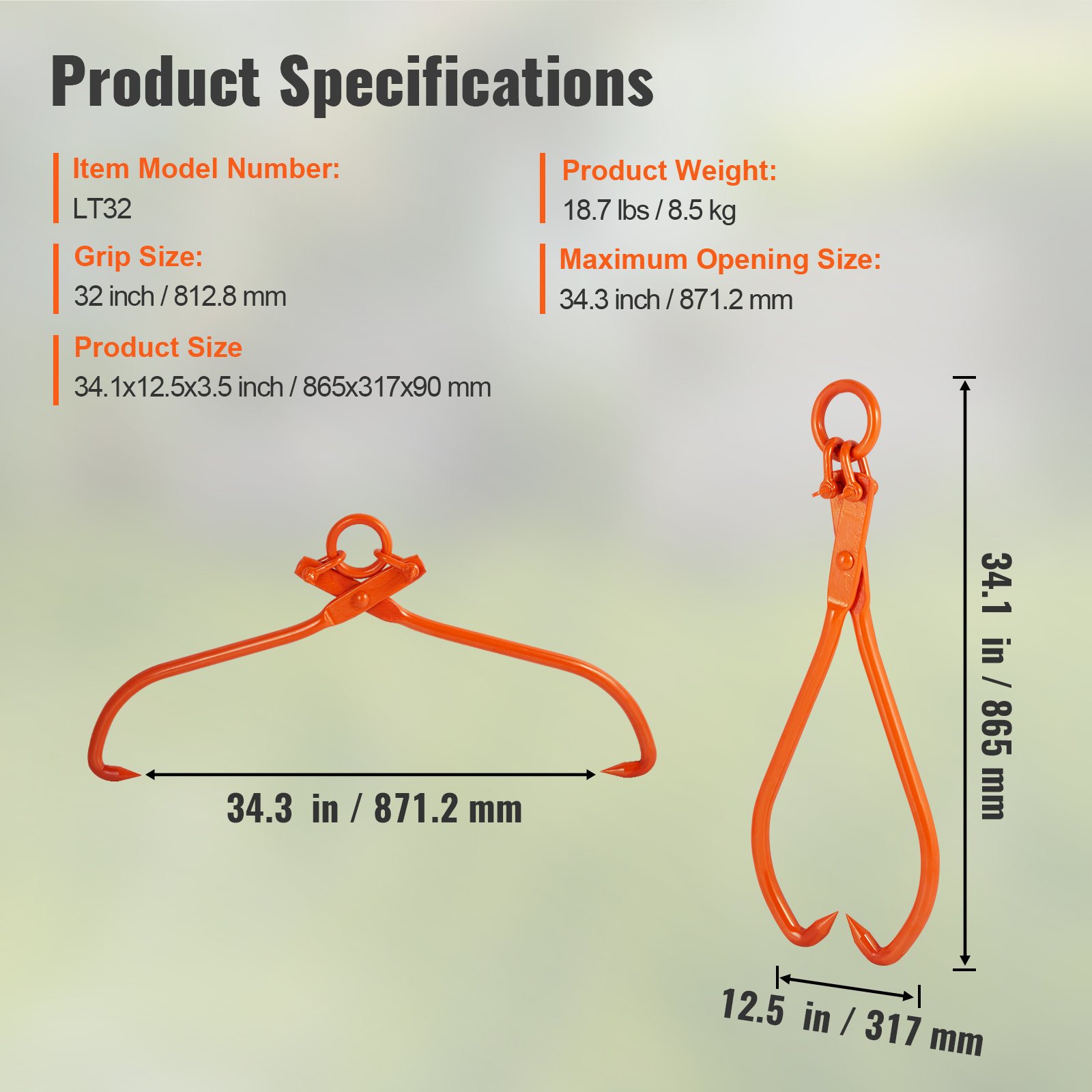  28/32 inch Log Lifting Tongs Log Lifting Tongs 4 Claw