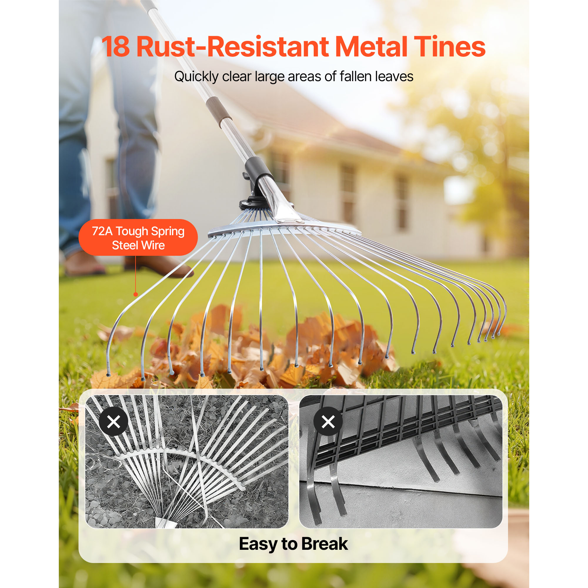 Mophorn Adjustable Garden Rake with 18 Metal Tines, Expandable Head (7. ...