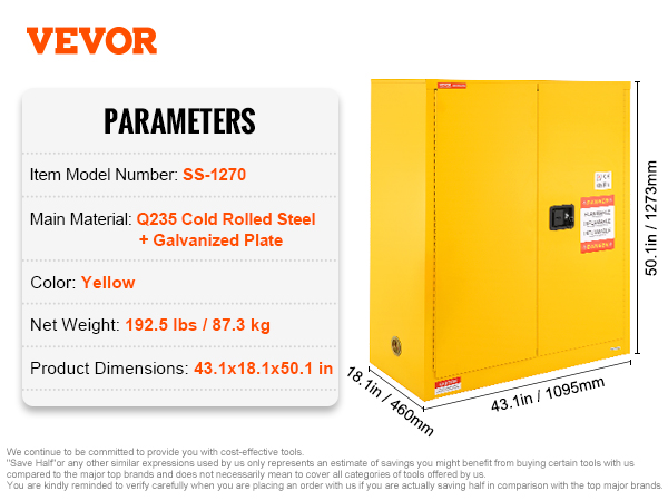VEVOR Flammable Safety Cabinet, 30 Gal, Cold-Rolled Steel Flammable ...