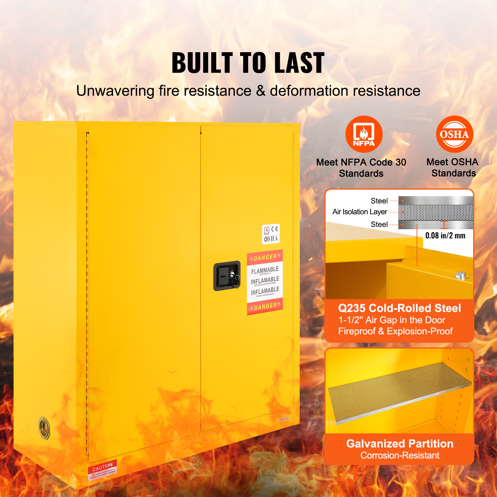 11/12/16/30/45Ga Safety Storage Cabinet Yellow Flammable Welded Bin Fireproof - Picture 28 of 62