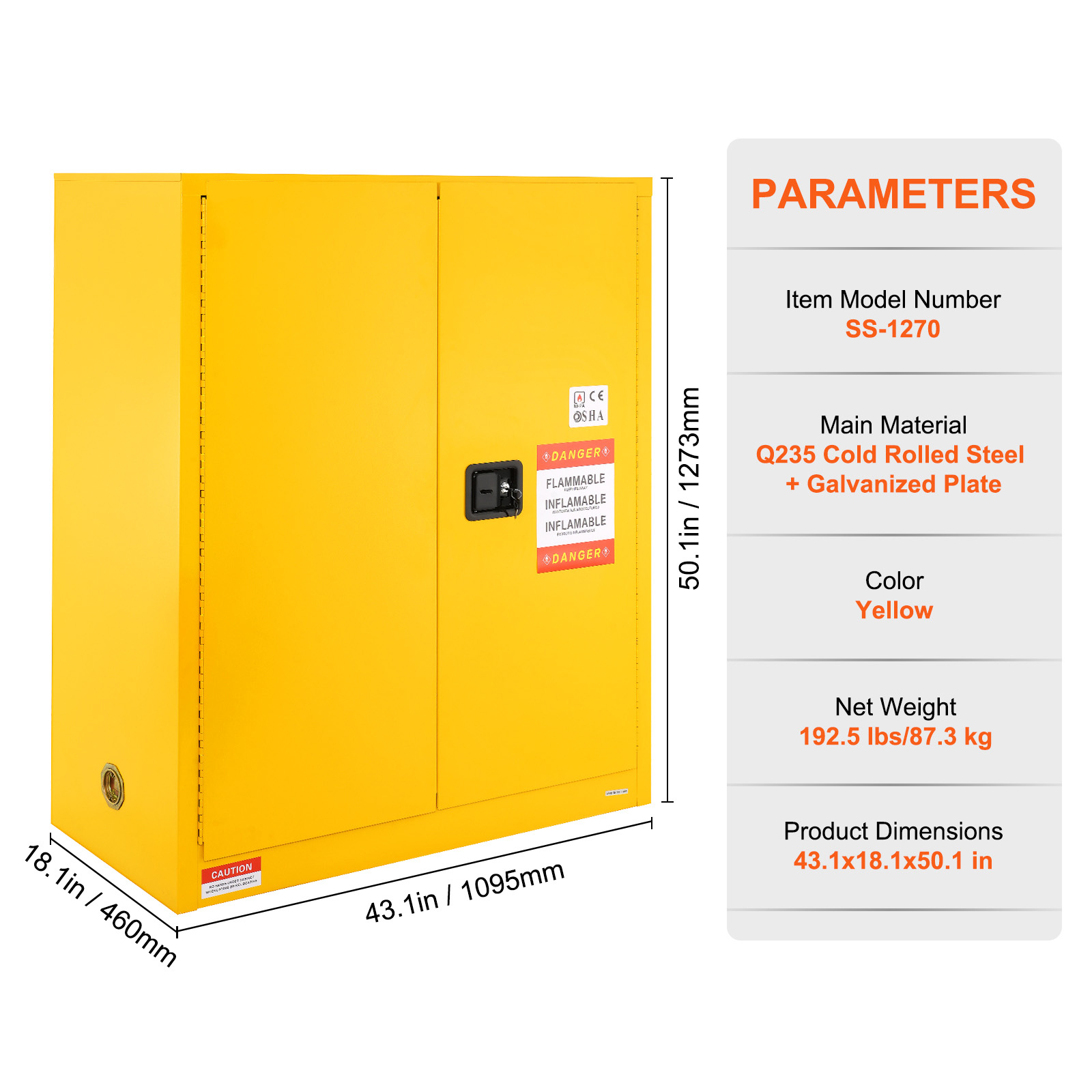 11/12/16/30/45Ga Safety Storage Cabinet Yellow Flammable Welded Bin Fireproof - Picture 29 of 62