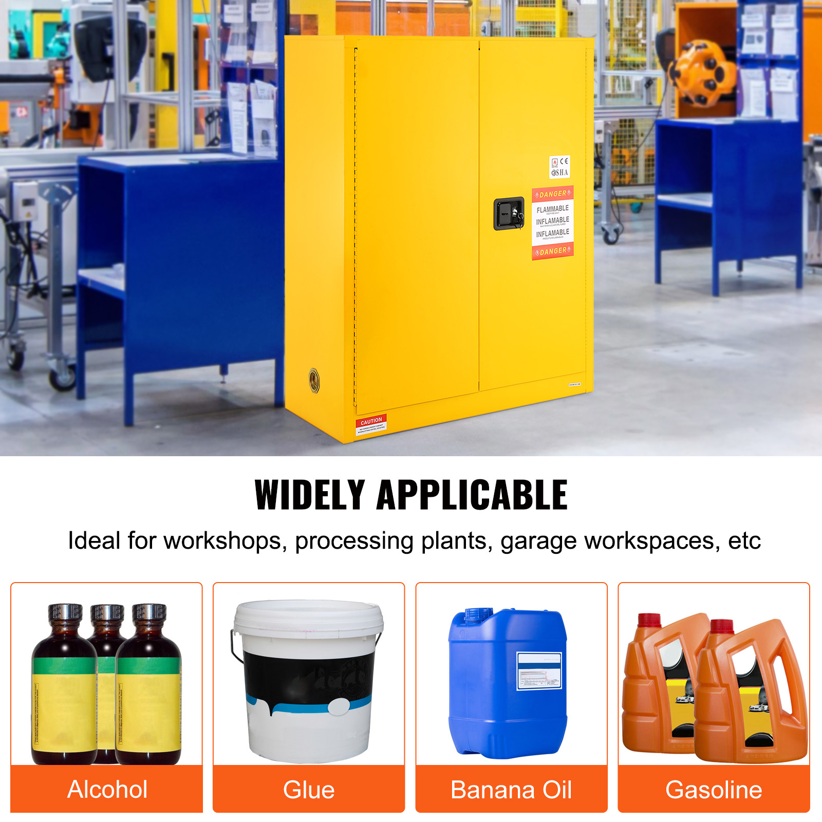 11/12/16/30/45Ga Safety Storage Cabinet Yellow Flammable Welded Bin Fireproof - Picture 33 of 62