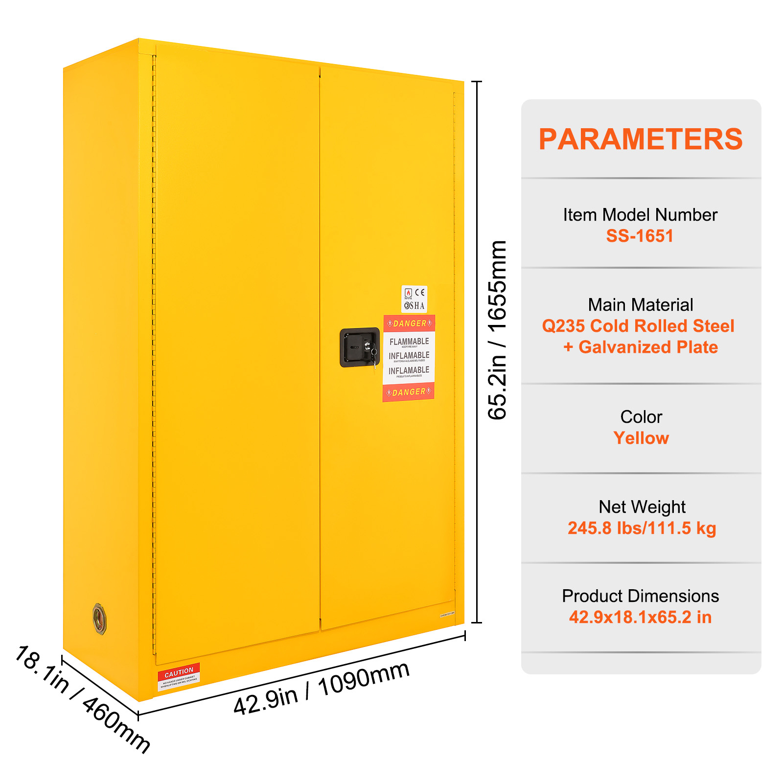 11/12/16/30/45Ga Safety Storage Cabinet Yellow Flammable Welded Bin Fireproof - Picture 53 of 62