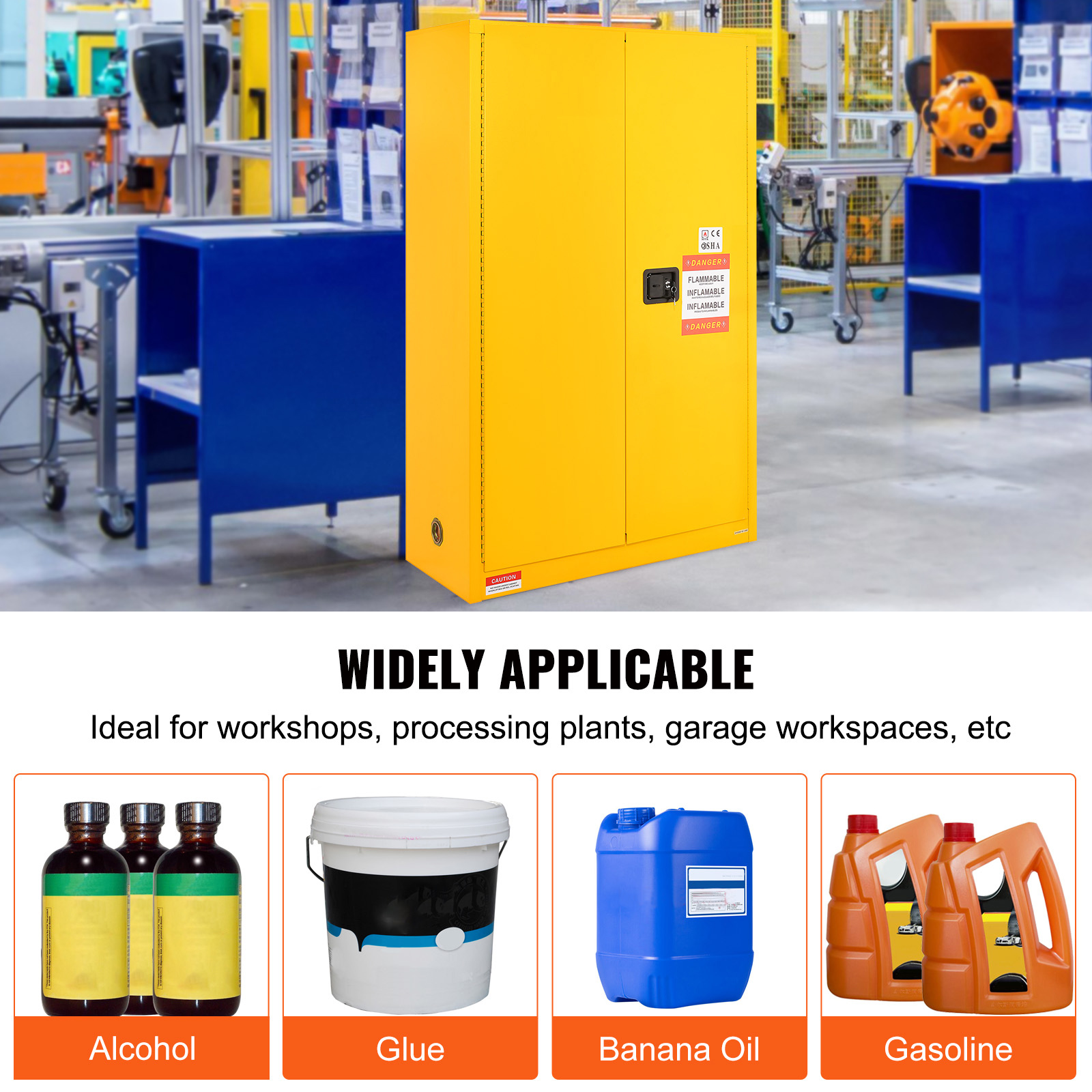 11/12/16/30/45Ga Safety Storage Cabinet Yellow Flammable Welded Bin Fireproof - Picture 57 of 62