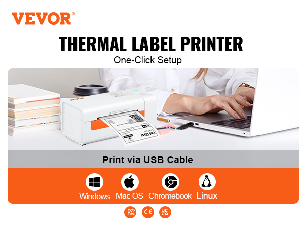 VEVOR Imprimante Étiquettes Thermique 4x6 300dpi USB/Bluetooth