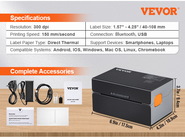 Imprimante d'étiquettes thermique Bluetooth VEVOR Direct HD (300