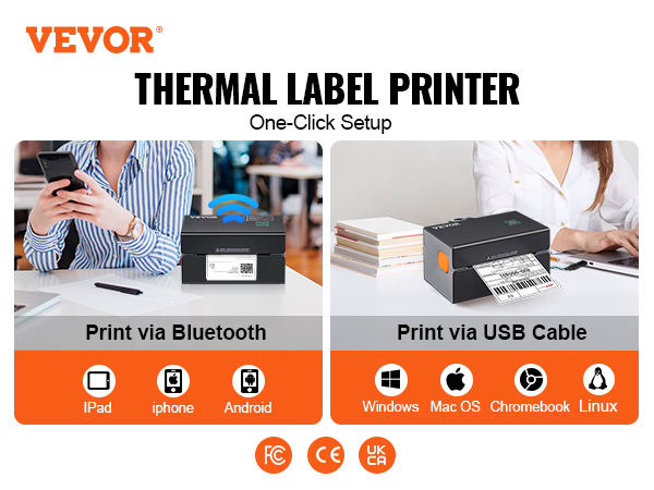 VEVOR 300DPI Bluetooth Thermal Label Printer w/Auto Recognition