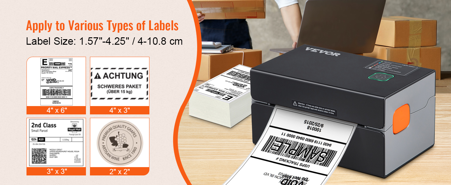 VEVOR Imprimante Étiquettes Thermique Direct 4x6 Code Barre