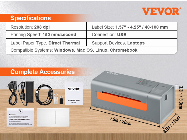 Thermal Label Printer, USB Connection, 203 DPI