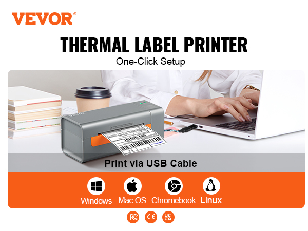 VEVOR Imprimante Étiquettes Thermique Direct 4x6 Code Barre USB