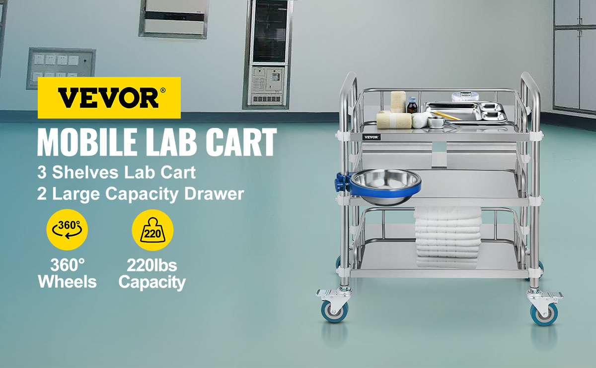 VEVOR Lab Cart 3 Layers Double Drawers Medical Cart with Wheels 1