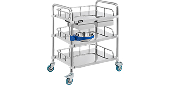 VEVOR Lab Cart 3 Layers Double Drawers Medical Cart with Wheels 1 Refuse Basin Stainless Steel Cart Service Cart for Laboratory, Hospital, Dental, Restaurant Hotel and Home Use (Medium)