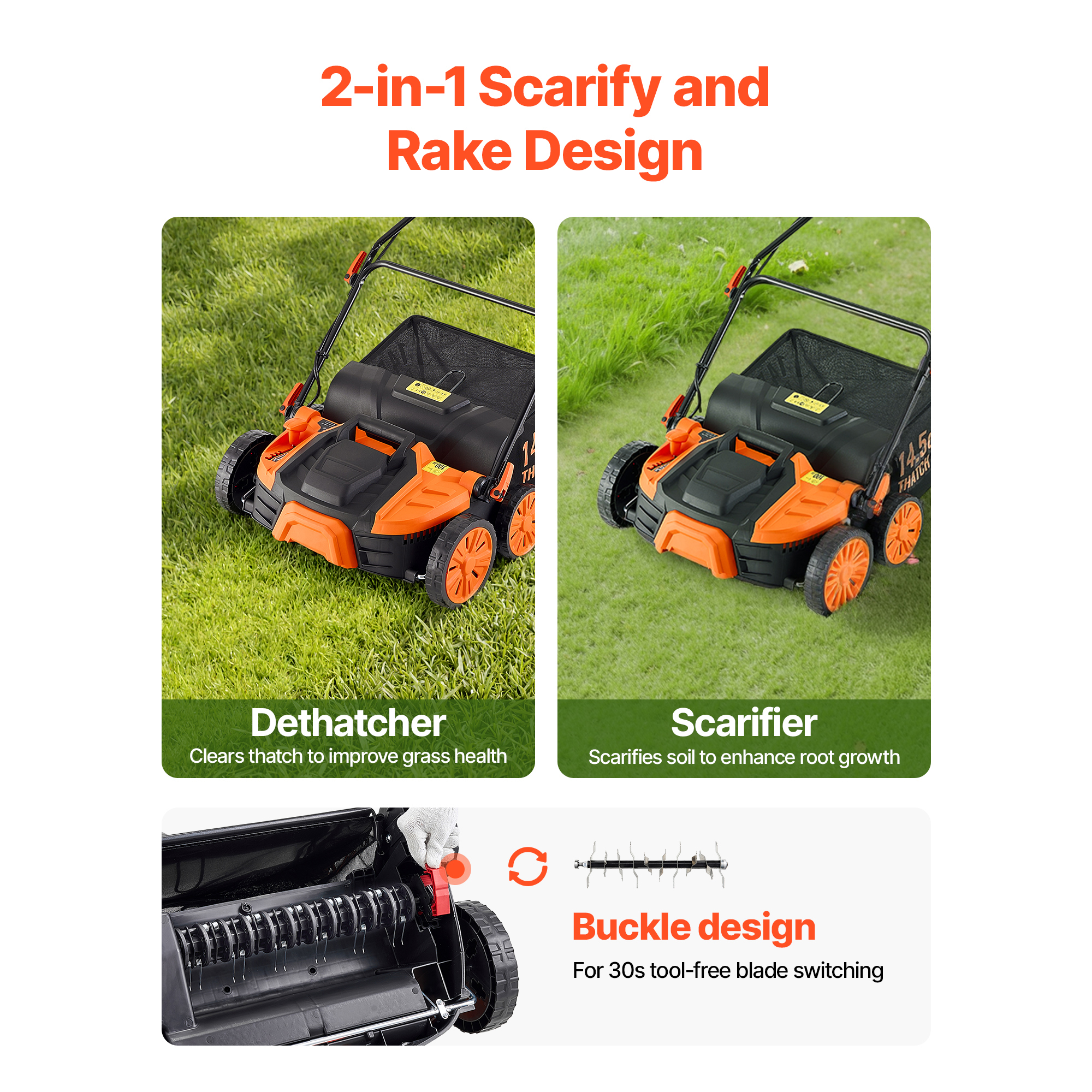 VEVOR 2-in-1 Electric Dethatcher and Scarifier Lawn Dethatcher 13/16-In 13/15Amp
