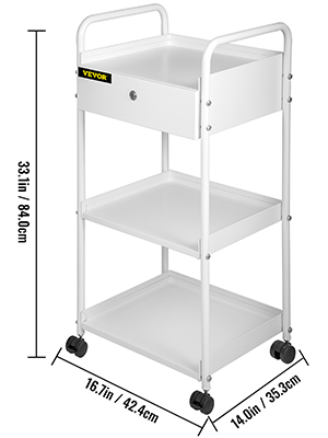 VEVOR Lab Cart, 3 Tiers Lab Trolley, Steel Lab Utility Cart, 360