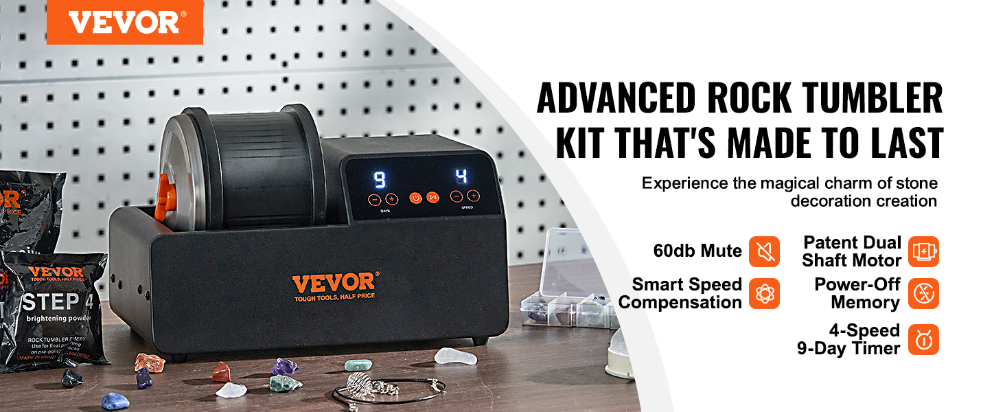 VEVOR Direct Drive 1.36 Rock Tumbler Kit, 4Speed/9Day Timer