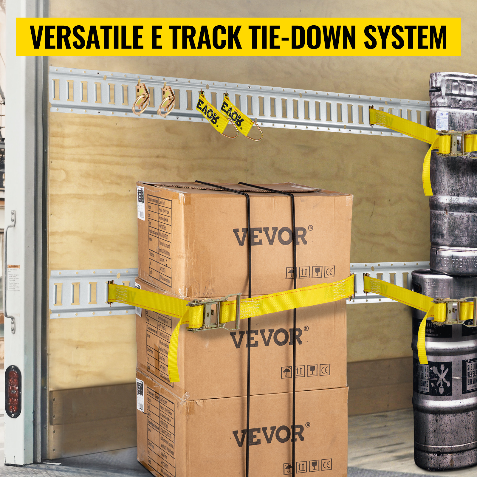 VEVOR E Track Tie-Down Rail Kit 34pcs 5ft E-Tracks Set Includes 8 Steel Rails & 2 Single Slot & 8 O Rings & 8 Tie-Offs W/D-Ring & 8 End Caps
