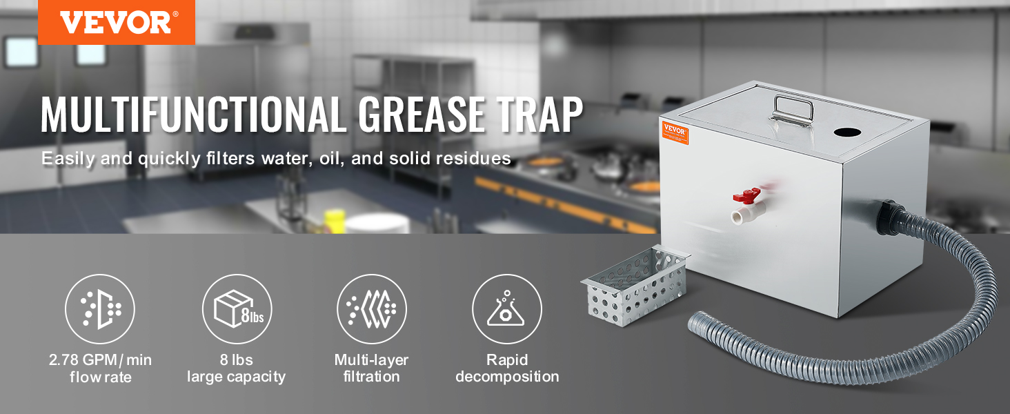 Vevor Commercial Grease Trap Lbs Grease Interceptor Top Inlet