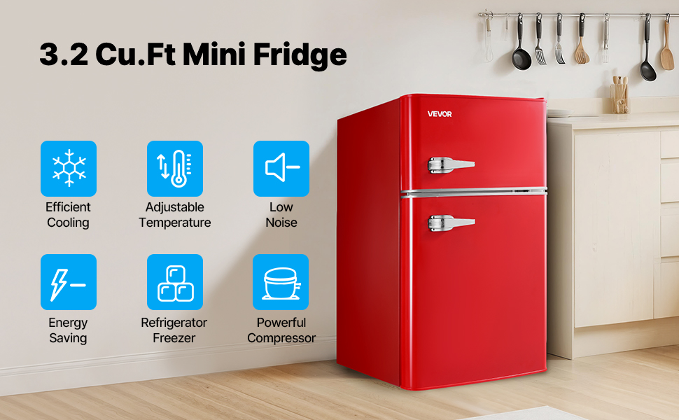 VEVOR Mini Fridge with Freezer 3.2 Cu.Ft Two Door Compact