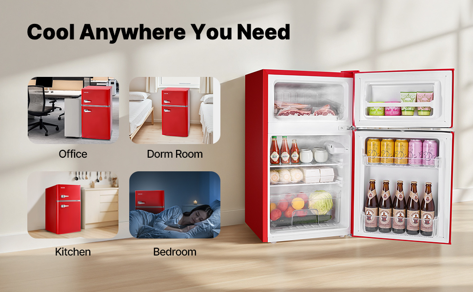 VEVOR Mini Fridge with Freezer 3.2 Cu.Ft Two Door Compact