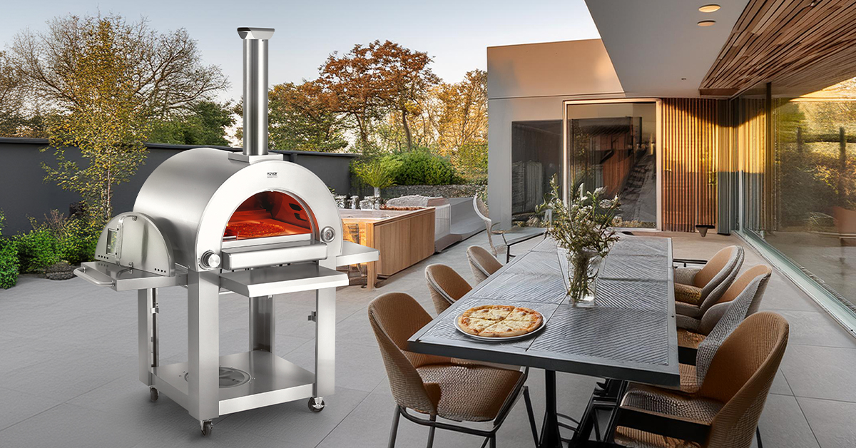 Four à Pizza Extérieur à Granulés De Bois 305mm - Portable, Avec Pierre, Rotation électrique - Temp. Max 538°C - Pour Jardin, Camping