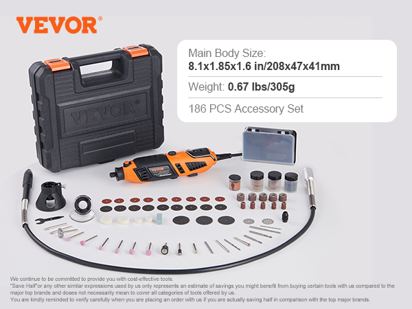 VEVOR Kit Outils Rotatifs Vitesse Variable 118PCS pour Ponçage Meulage  Sablage