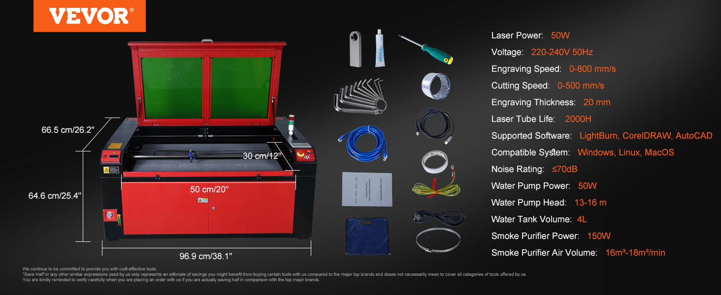 VEVOR 50W CO2 Laser Engraver Engraving Carving Print Machine 300x500 Mm Workbed VEVOR AU