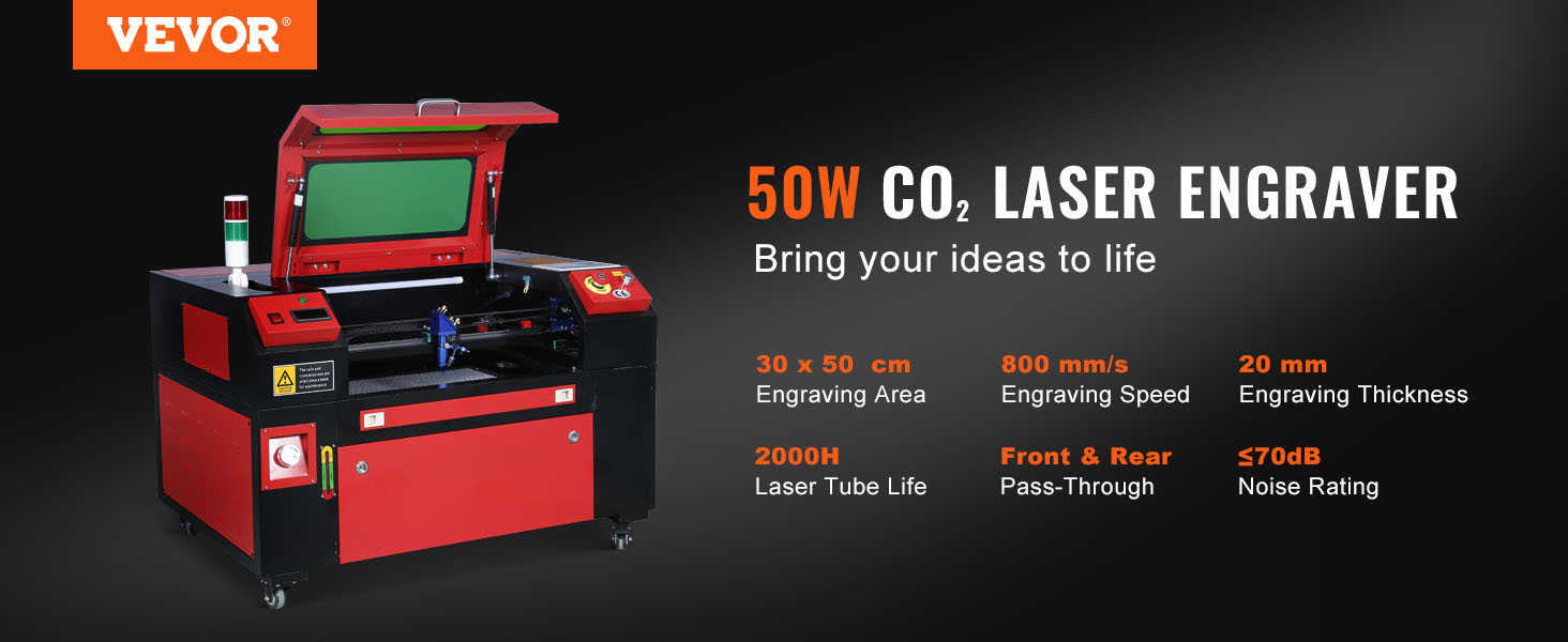 50W CO2 Laser Engraving & Cutting Machine with 12” x 20” Working Area