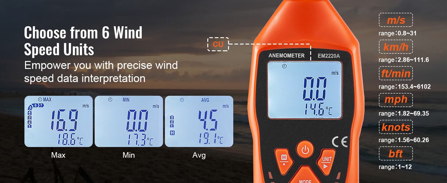 Wind speed unit selection screen