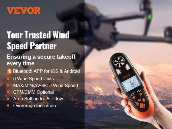 Vevor Bluetooth Handheld Anemometer Digital Wind Speed Meter