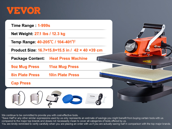  VEVOR Máquina de prensa de calor 15 x 15 pulgadas, prensa de  calor 8 en 1, máquina de sublimación de 800 W, rotación de 360°,  oscilación, máquina de impresión de camisa