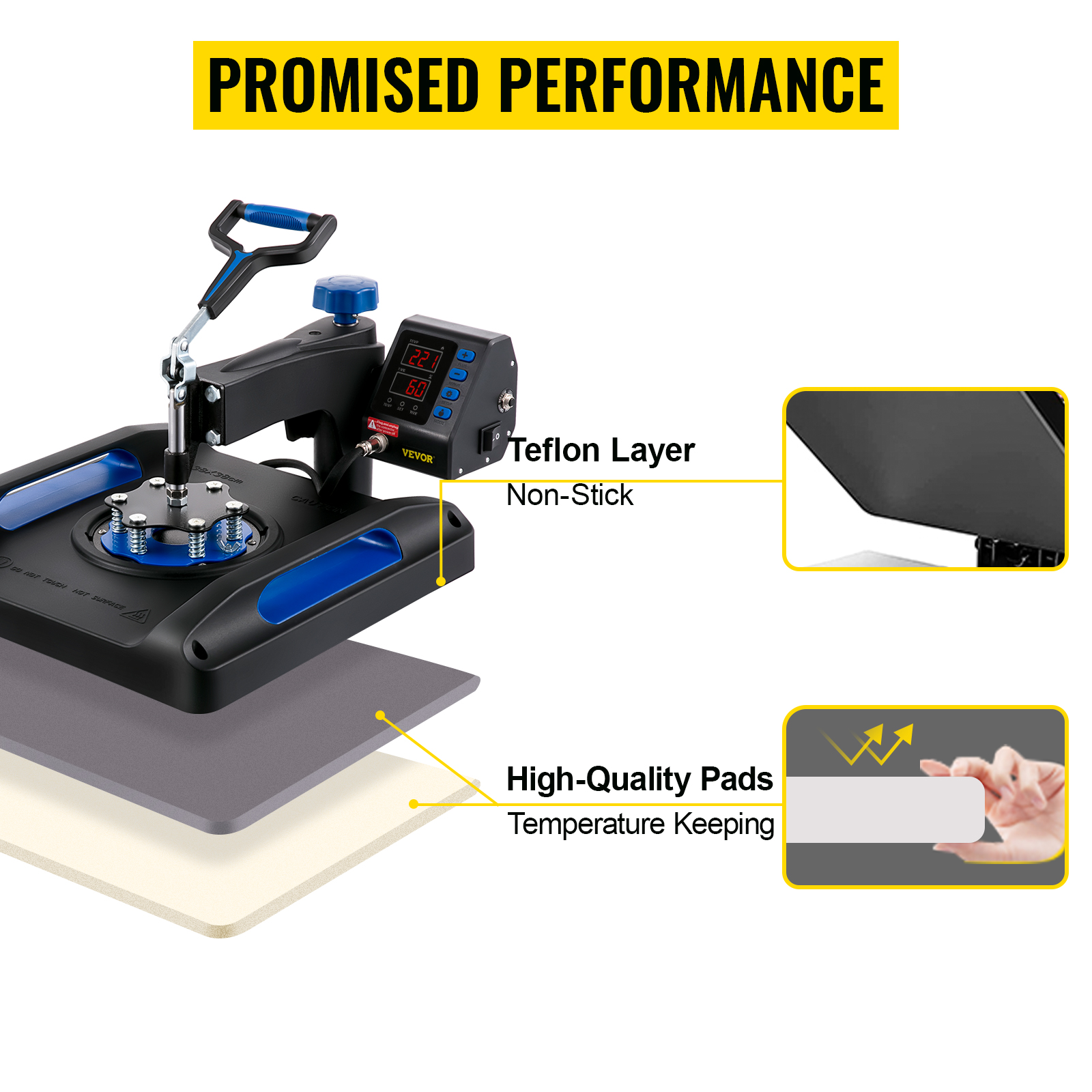 VEVOR Heat Press Machine 15 x 15 Inches Fast Heating 360 Swing Away Digital Sublimation T-Shirt Vinyl Transfer Printer with Anti-scald Surface