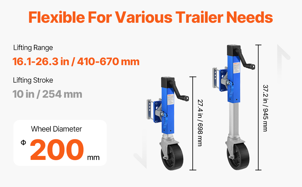 VEVOR 1500 Lb Trailer Jack With Wheel – 12-inch Lift, Heavy Duty Swivel Jack For Boat, RV, Utility Trailers
