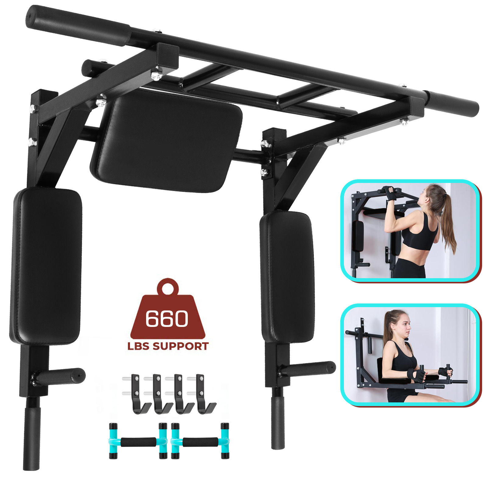Pull Up Bar Wall Mounted Dip Station Home Gym Fitness Chinning Iron Bracket 