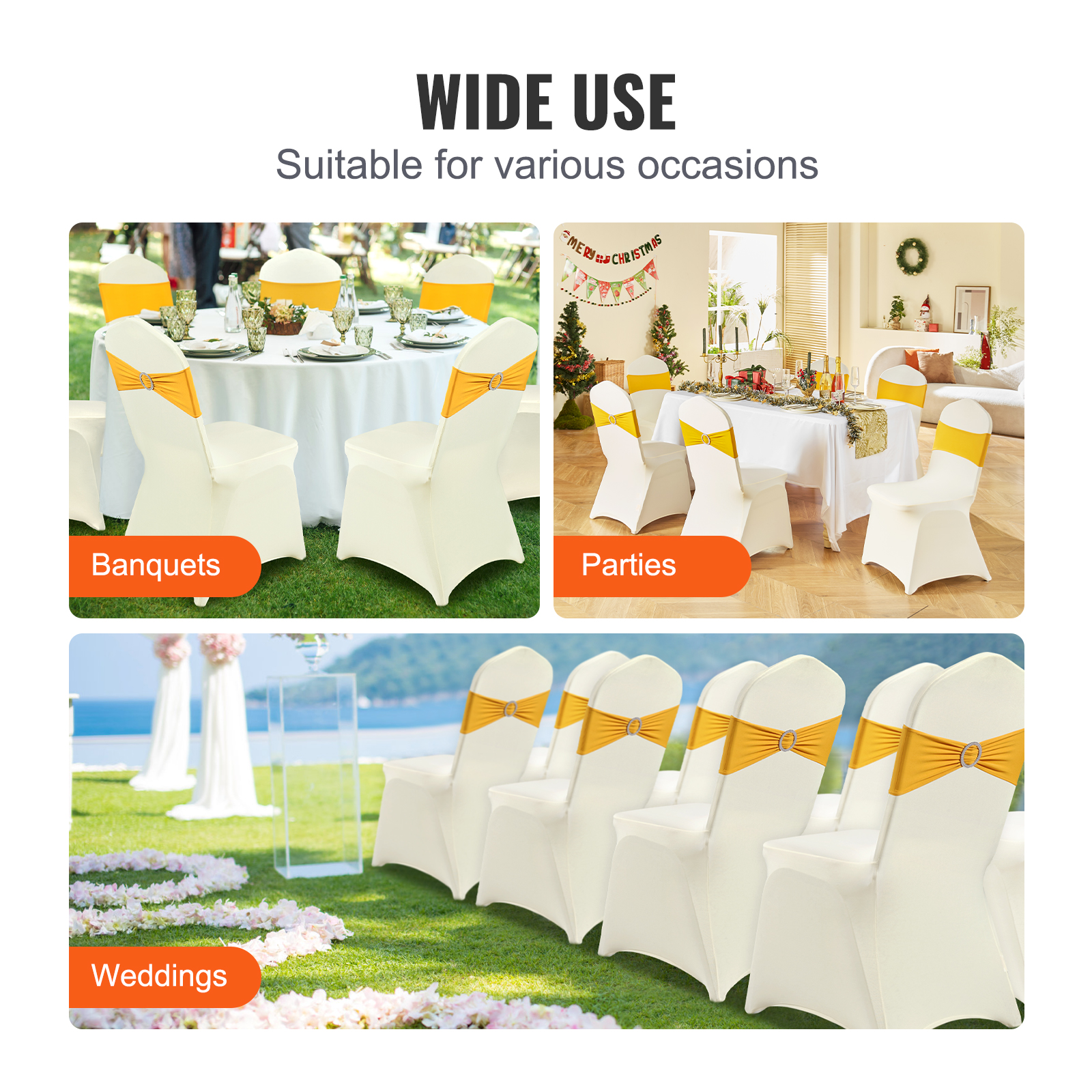 VEVOR 30 50 200PCS Stretch Spandex Folding Chair Covers for Wedding Party Dining